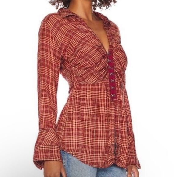 We the Free Catalina Remade Shirt in Red Combo Free People - Picture 3 of 6